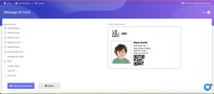 Student ID card with QR code for automated attendance tracking in Classe365 SIS software